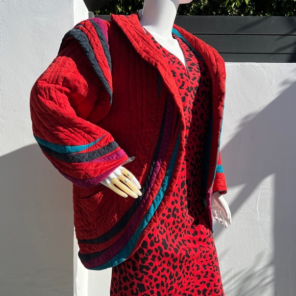 80s Bob Mackie Red Quilt Suede Jacket - Picture 13 of 14